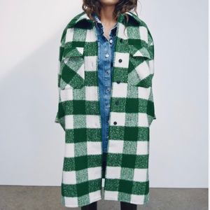 Zara Wool Blend Plaid Coat Size S